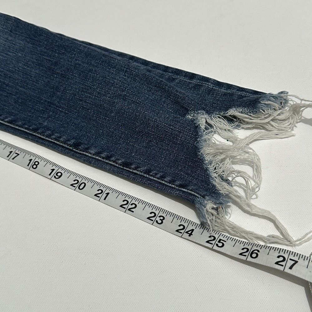 Moussy Womens Size 26 Distressed Mid Rise Cropped Raw Hem Jeans Pants Blue Denim - Picture 9 of 12